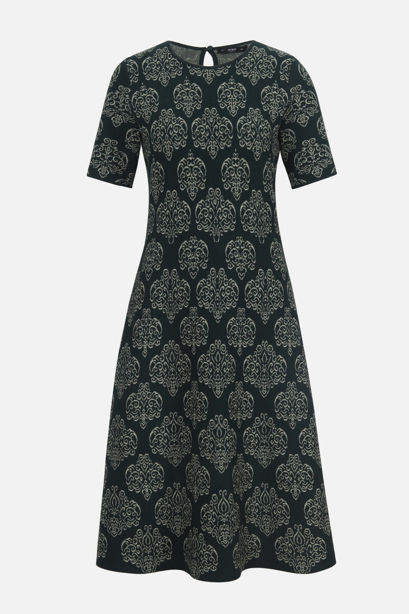 Midi Dress with Short Sleeves, Ornament Pattern