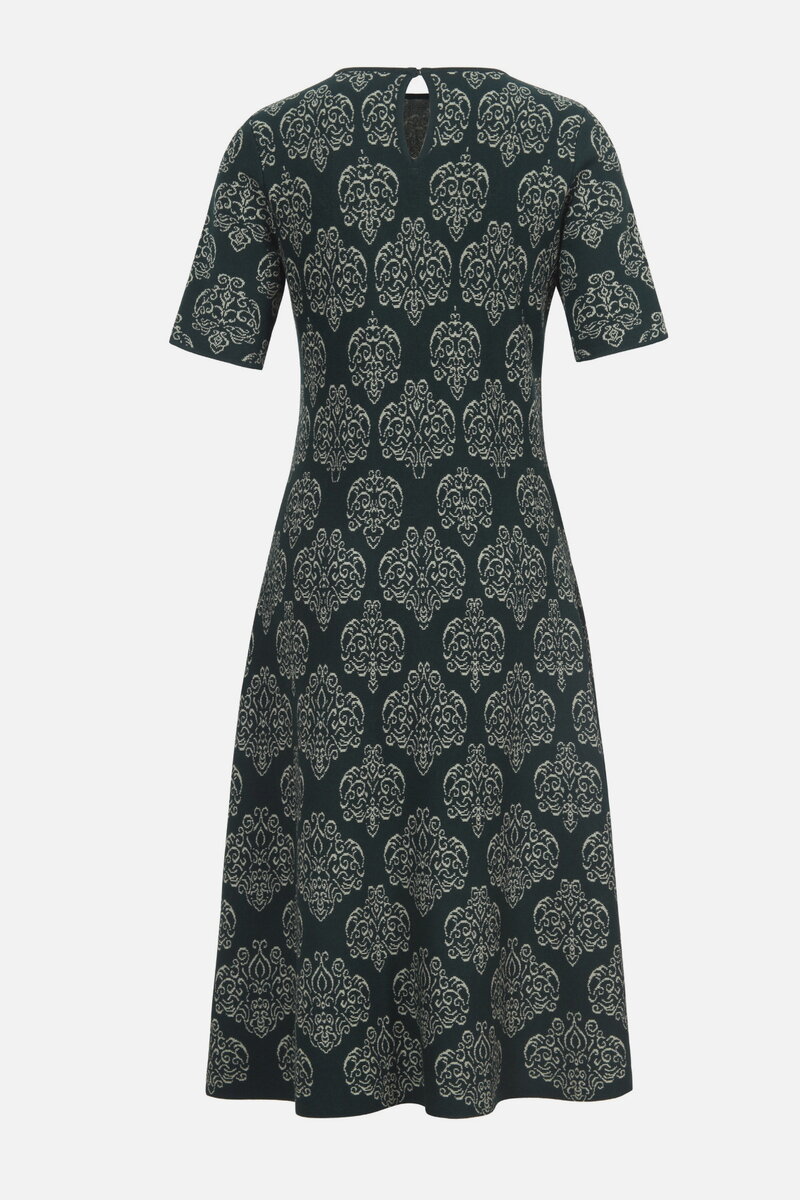 Midi Dress with Short Sleeves, Ornament Pattern