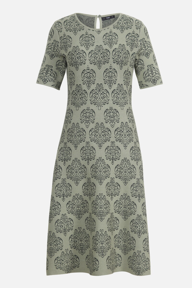Midi Dress with Short Sleeves, Ornament Pattern