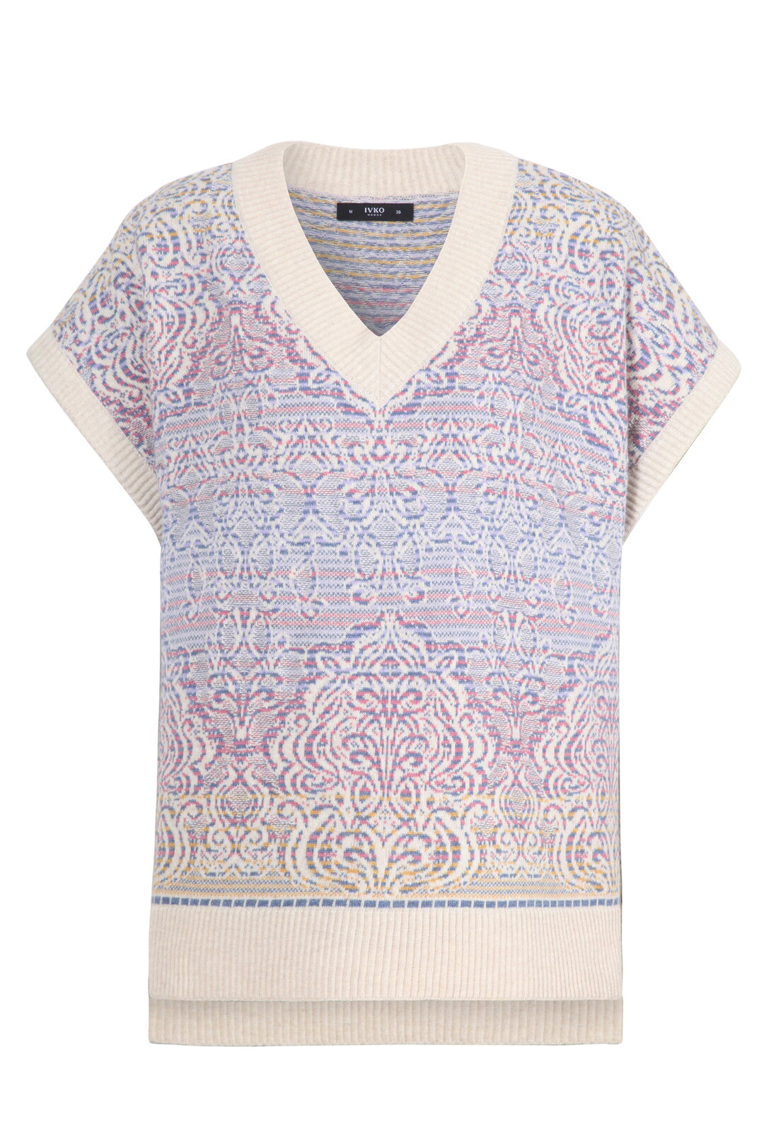 Ärmelloser Pullover mit V-Ausschnitt, Ornament Muster