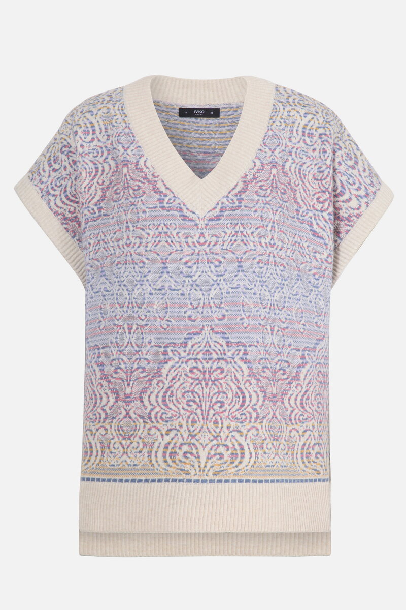 Ärmelloser Pullover mit V-Ausschnitt, Ornament Muster
