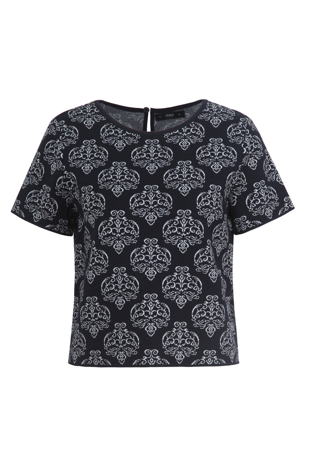 Kurzärmeliger Pullover mit O-Ausschnitt, Ornament Muster