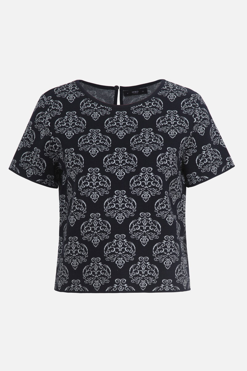 Kurzärmeliger Pullover mit O-Ausschnitt, Ornament Muster