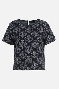 Kurzärmeliger Pullover mit O-Ausschnitt, Ornament Muster