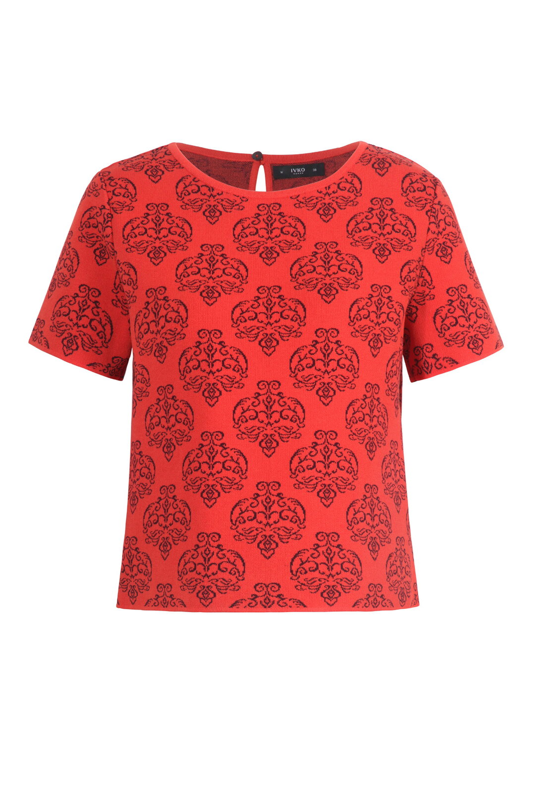Kurzärmeliger Pullover mit O-Ausschnitt, Ornament Muster