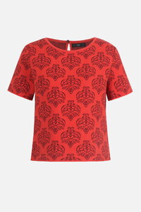 Kurzärmeliger Pullover mit O-Ausschnitt, Ornament Muster