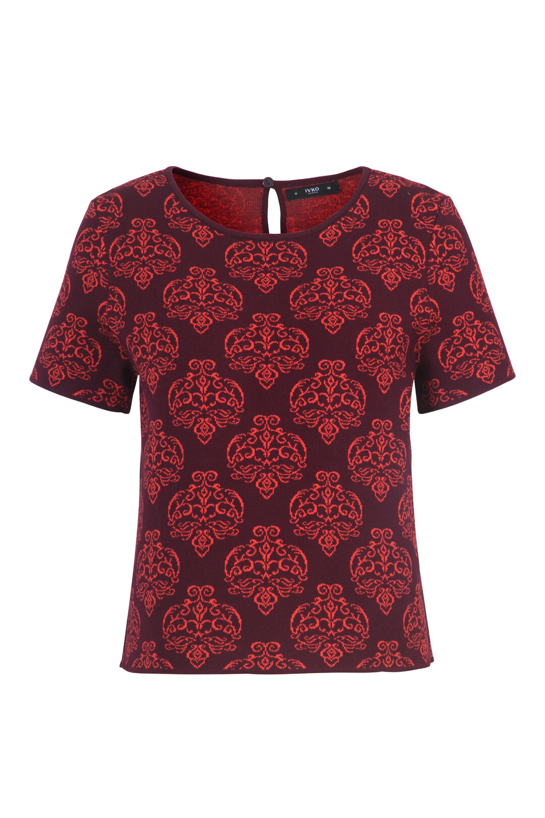 Kurzärmeliger Pullover mit O-Ausschnitt, Ornament Muster
