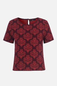 Kurzärmeliger Pullover mit O-Ausschnitt, Ornament Muster