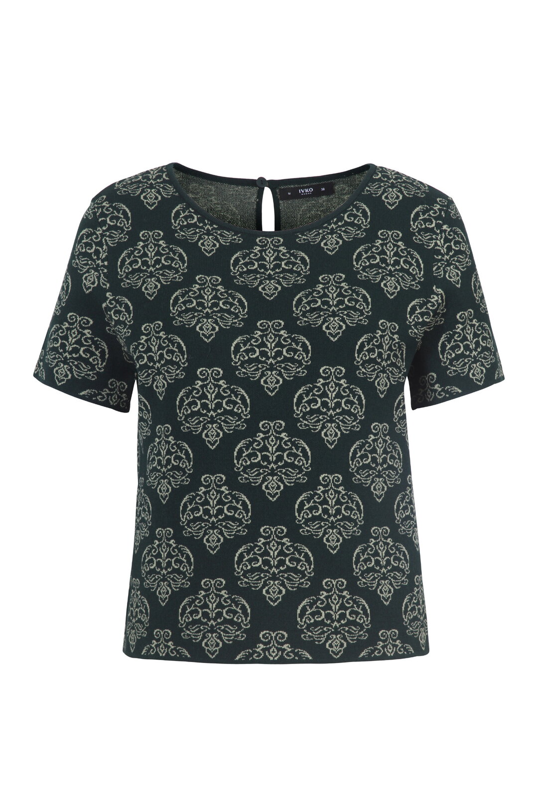 Kurzärmeliger Pullover mit O-Ausschnitt, Ornament Muster
