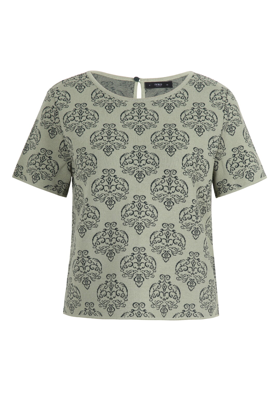 Kurzärmeliger Pullover mit O-Ausschnitt, Ornament Muster