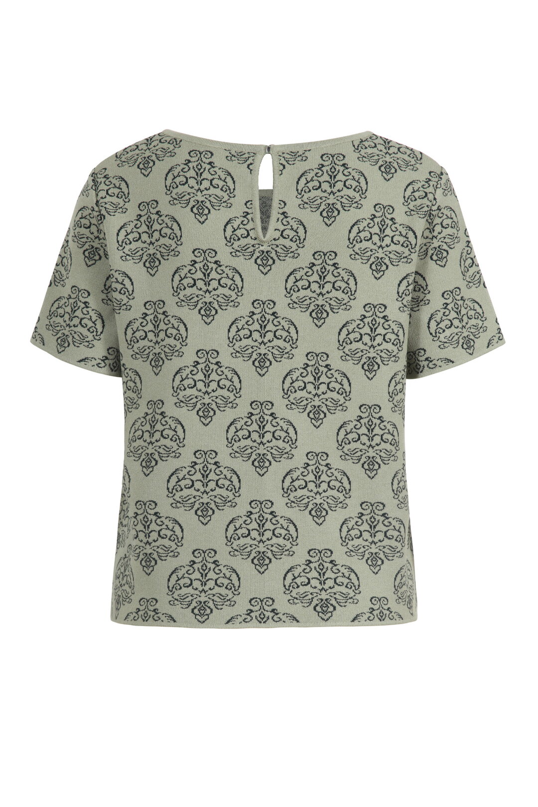 Kurzärmeliger Pullover mit O-Ausschnitt, Ornament Muster