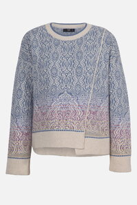 Asymmetrischer Pullover mit U-Boot-Ausschnitt, Ornament Muster