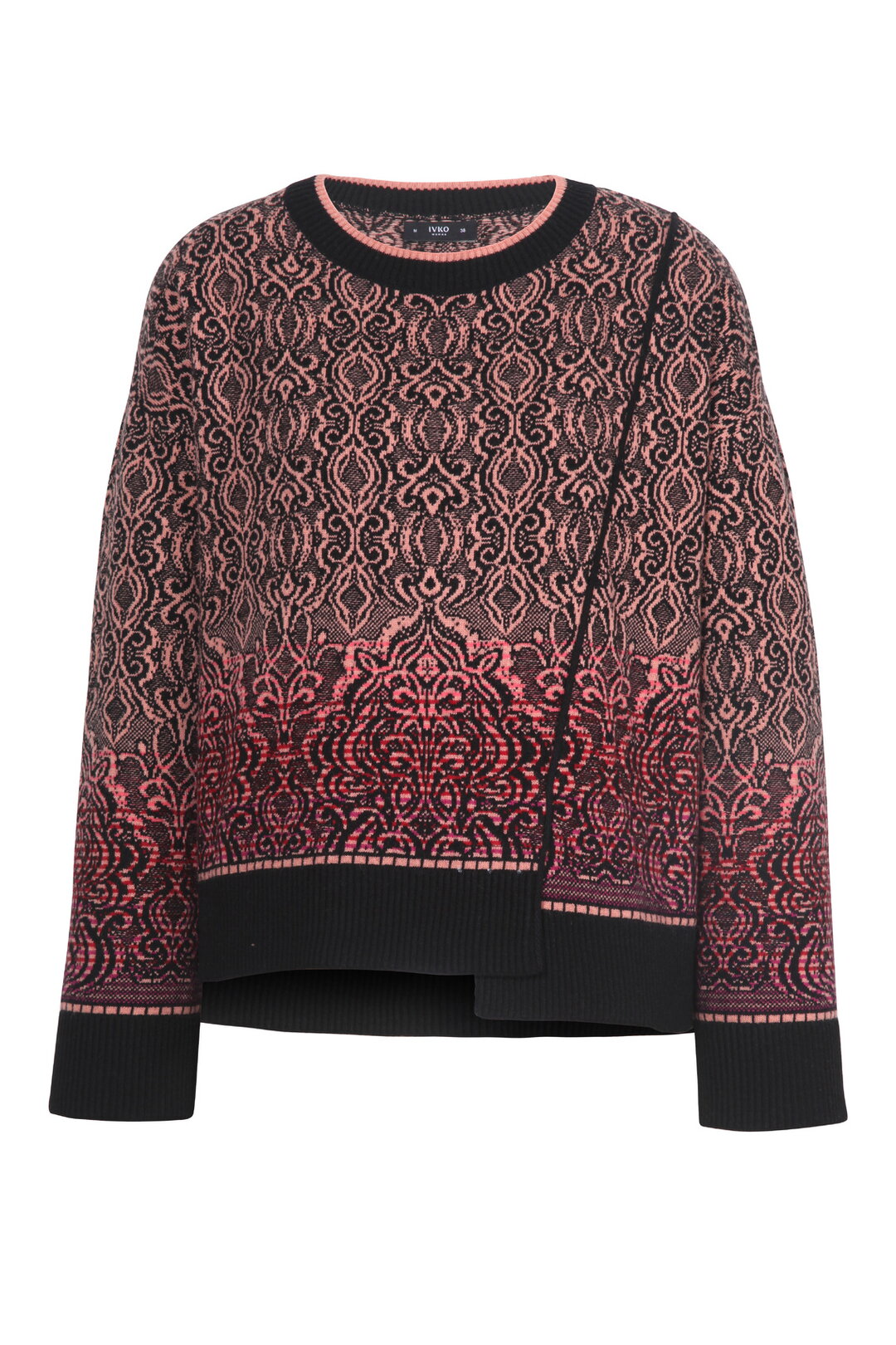 Asymmetrischer Pullover mit U-Boot-Ausschnitt, Ornament Muster