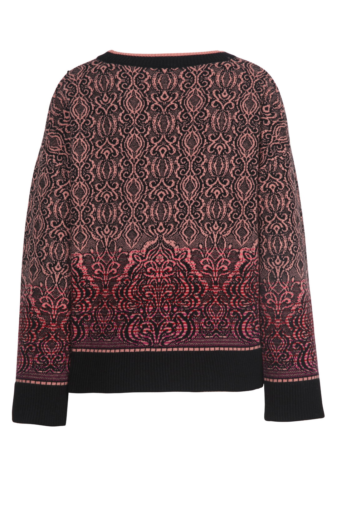 Asymmetrischer Pullover mit U-Boot-Ausschnitt, Ornament Muster