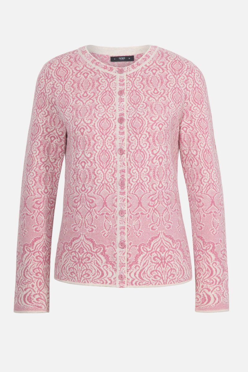 Jacquard O-Neck Cardigan, Ornament Pattern