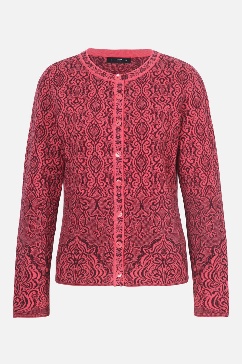 Jacquard O-Neck Cardigan, Ornament Pattern