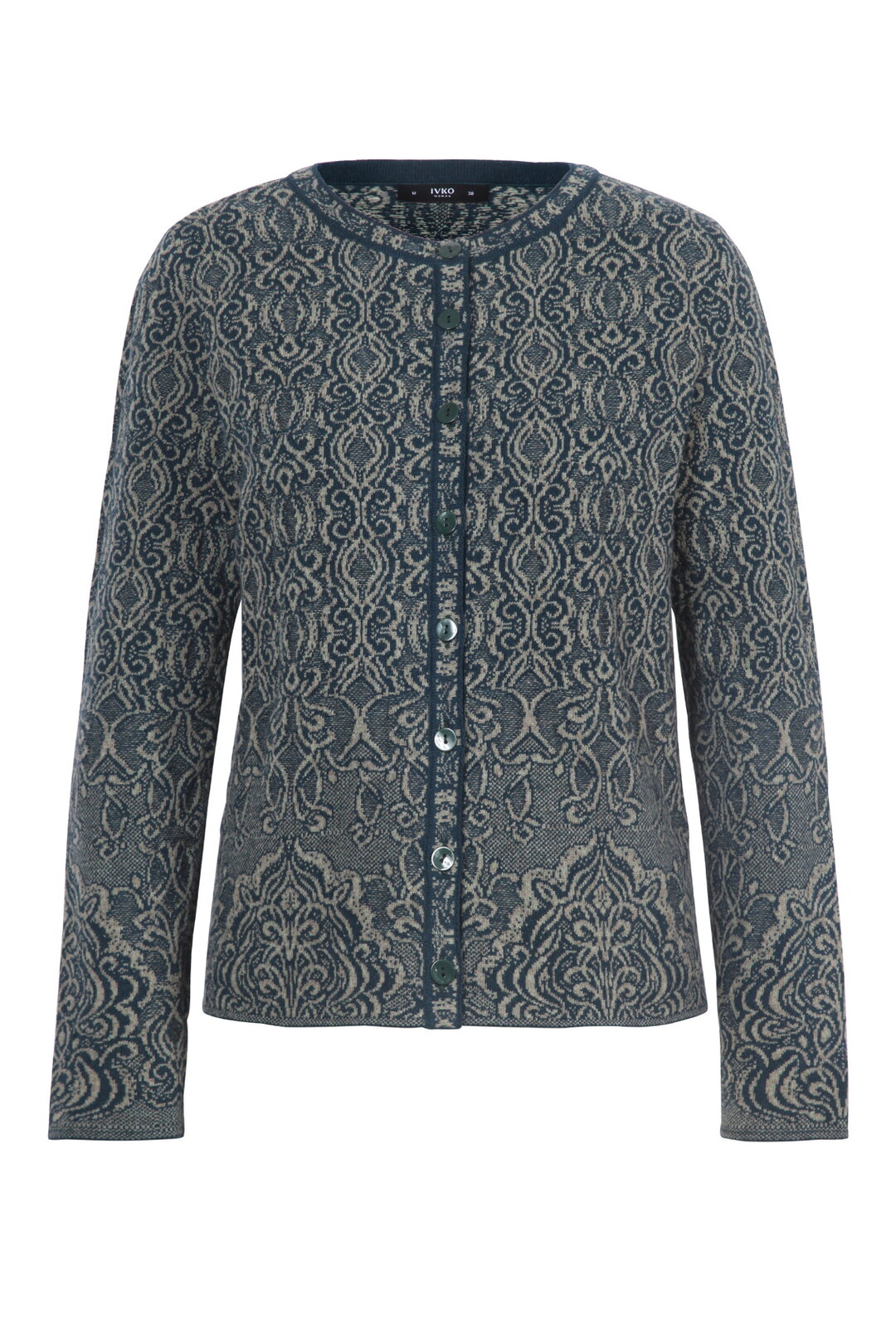 Jacquard-Strickjacke mit O-Ausschnitt, Ornament Muster