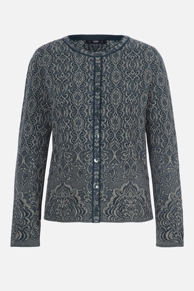 Jacquard O-Neck Cardigan, Ornament Pattern