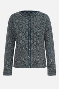 Jacquard-Strickjacke mit O-Ausschnitt, Ornament Muster