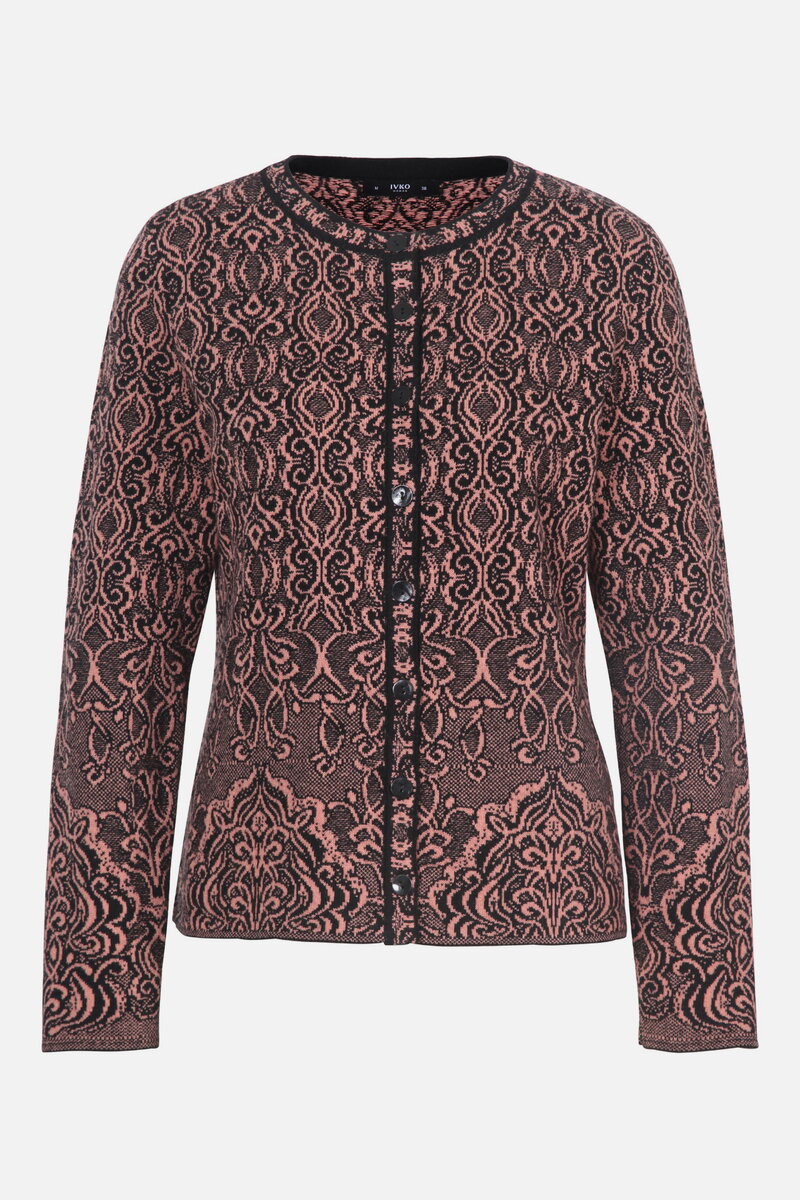 Jacquard O-Neck Cardigan, Ornament Pattern