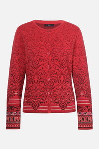 Strickjacke mit O-Ausschnitt, Ornament Muster