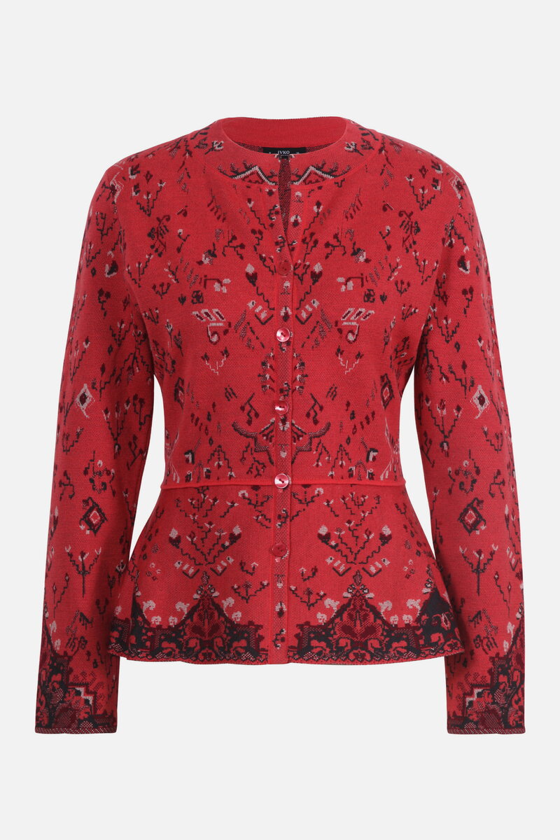 O-Neck Jacquard Cardigan, Kilim Pattern