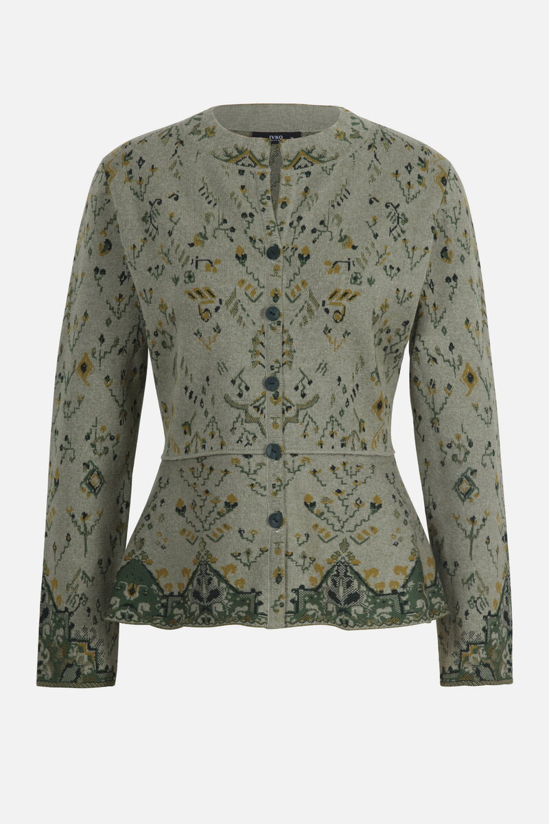 O-Neck Jacquard Cardigan, Kilim Pattern