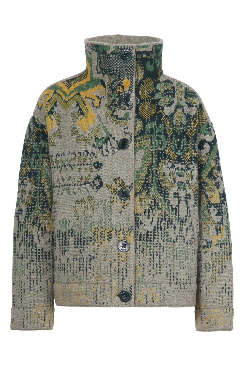 ジャケット・アウター QUADRO 00 gimmick design wool half coat Jacquard Rollneck Jacket, Kilim Pattern - salvia - Outerwear