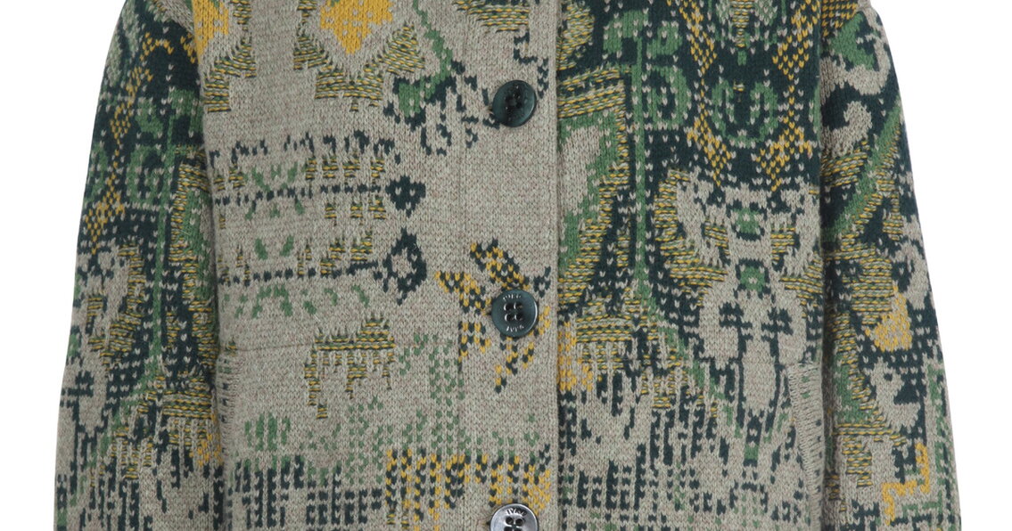Jacquard Rollneck Jacket, Kilim Pattern - salvia - Outerwear