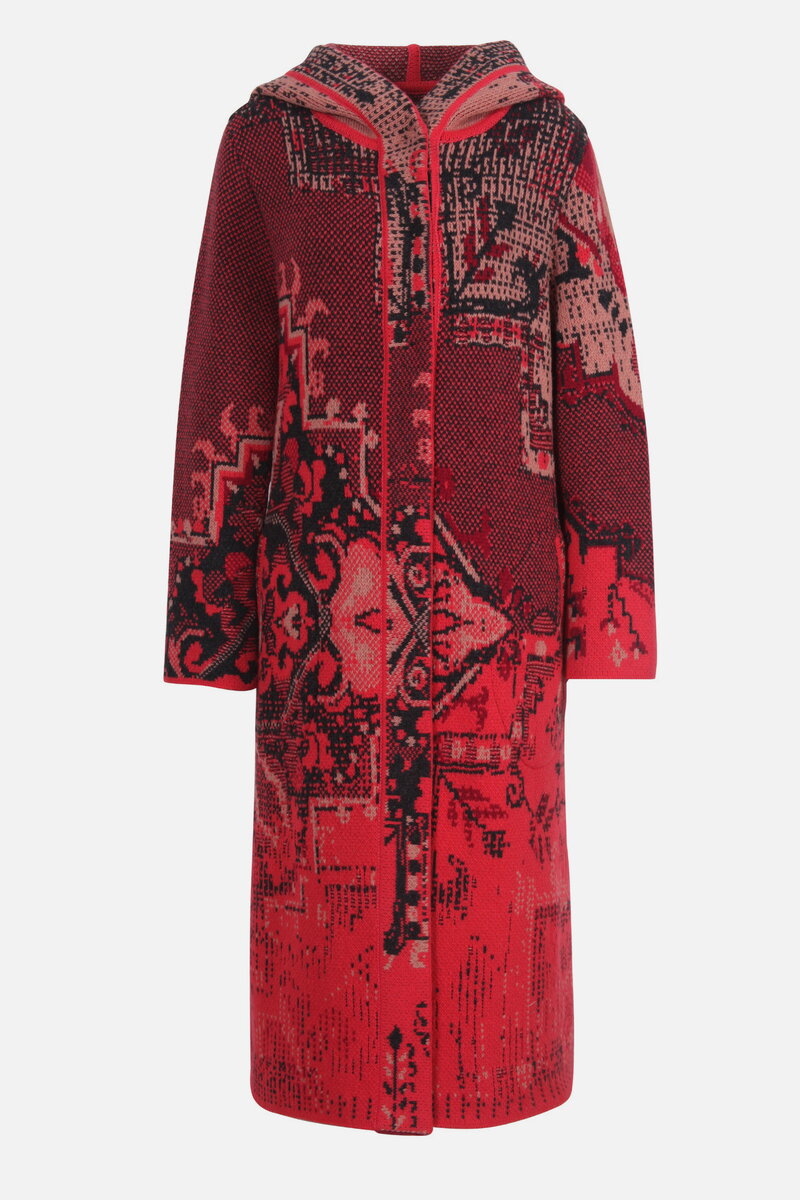 Jacquard Coat with Hoodie, Kilim Pattern