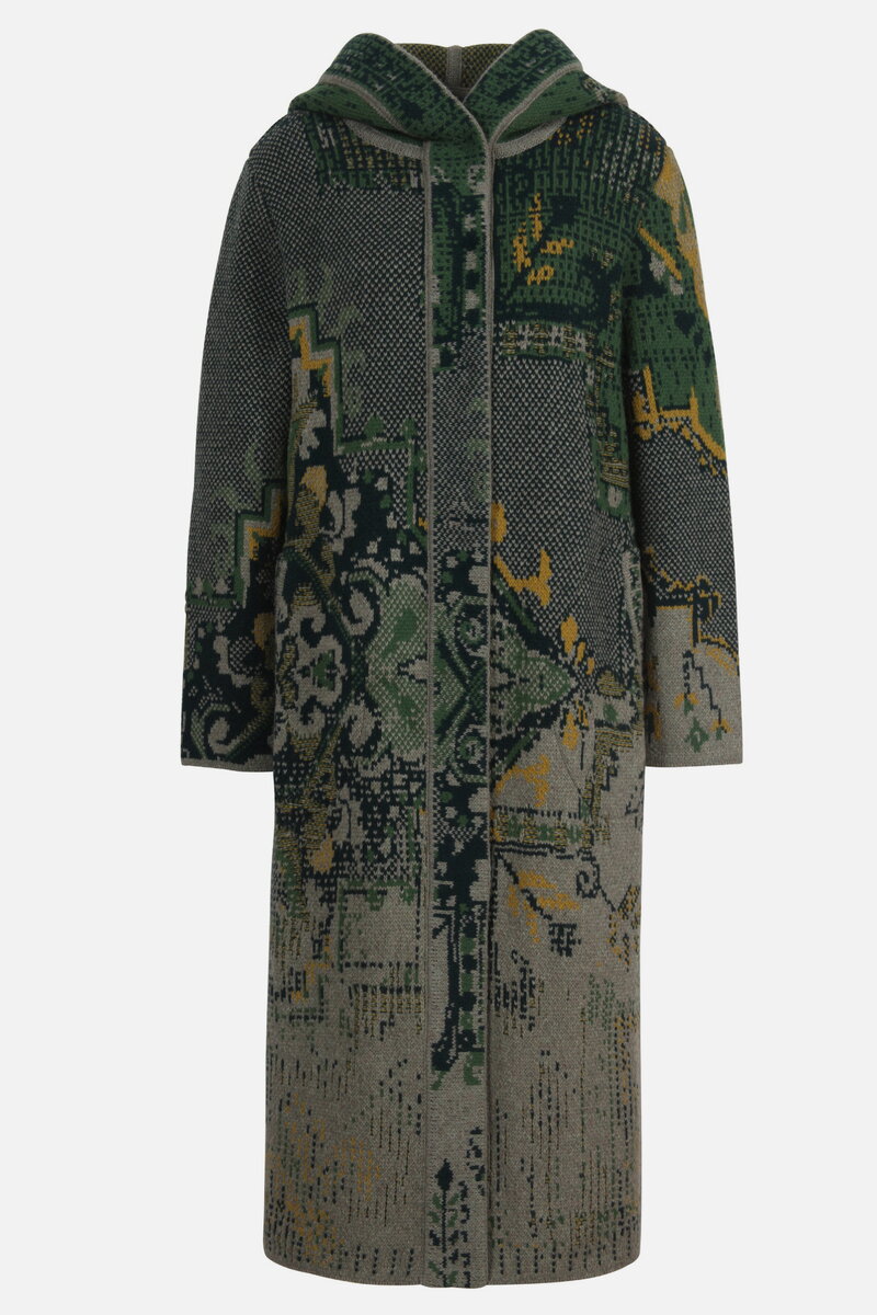 Jacquard Coat with Hoodie, Kilim Pattern