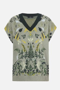 Ärmelloser Pullover mit V-Ausschnitt, Plantopia Muster