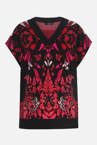 Ärmelloser Pullover mit V-Ausschnitt, Plantopia Muster