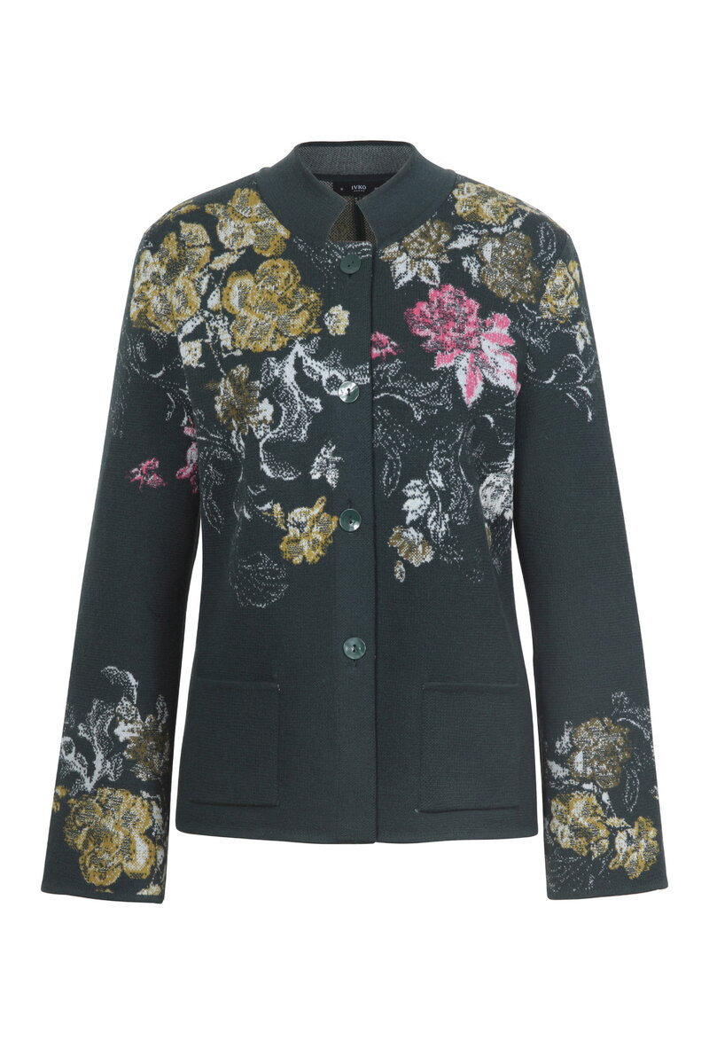 Jacquard Jacket, Furnishing Florals Pattern - Forest - Knitted