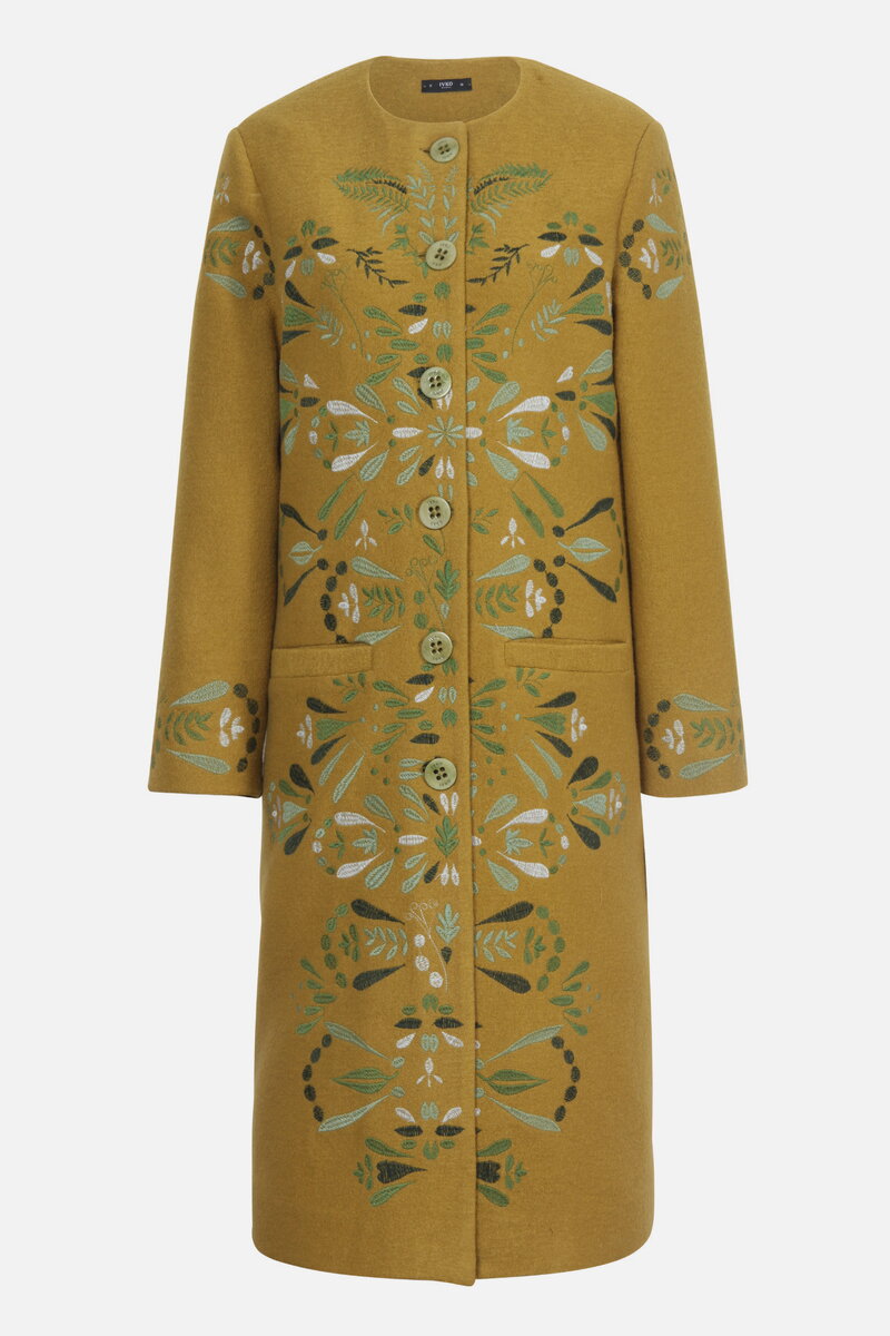 Boiled Wool Coat with Embroidery