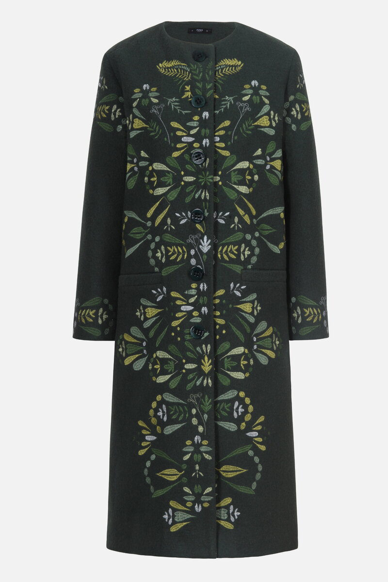 Boiled Wool Coat with Embroidery