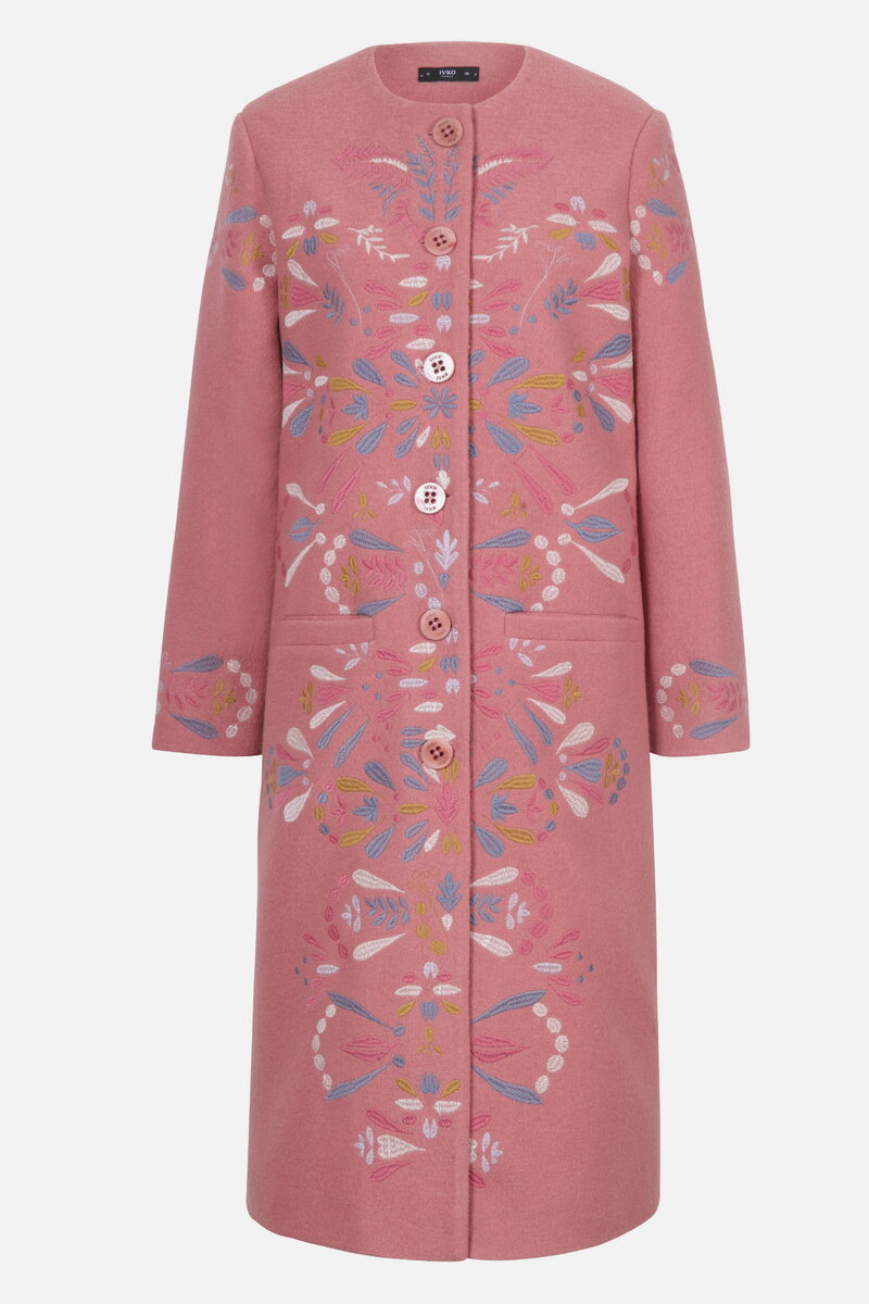 Boiled Wool Coat with Embroidery