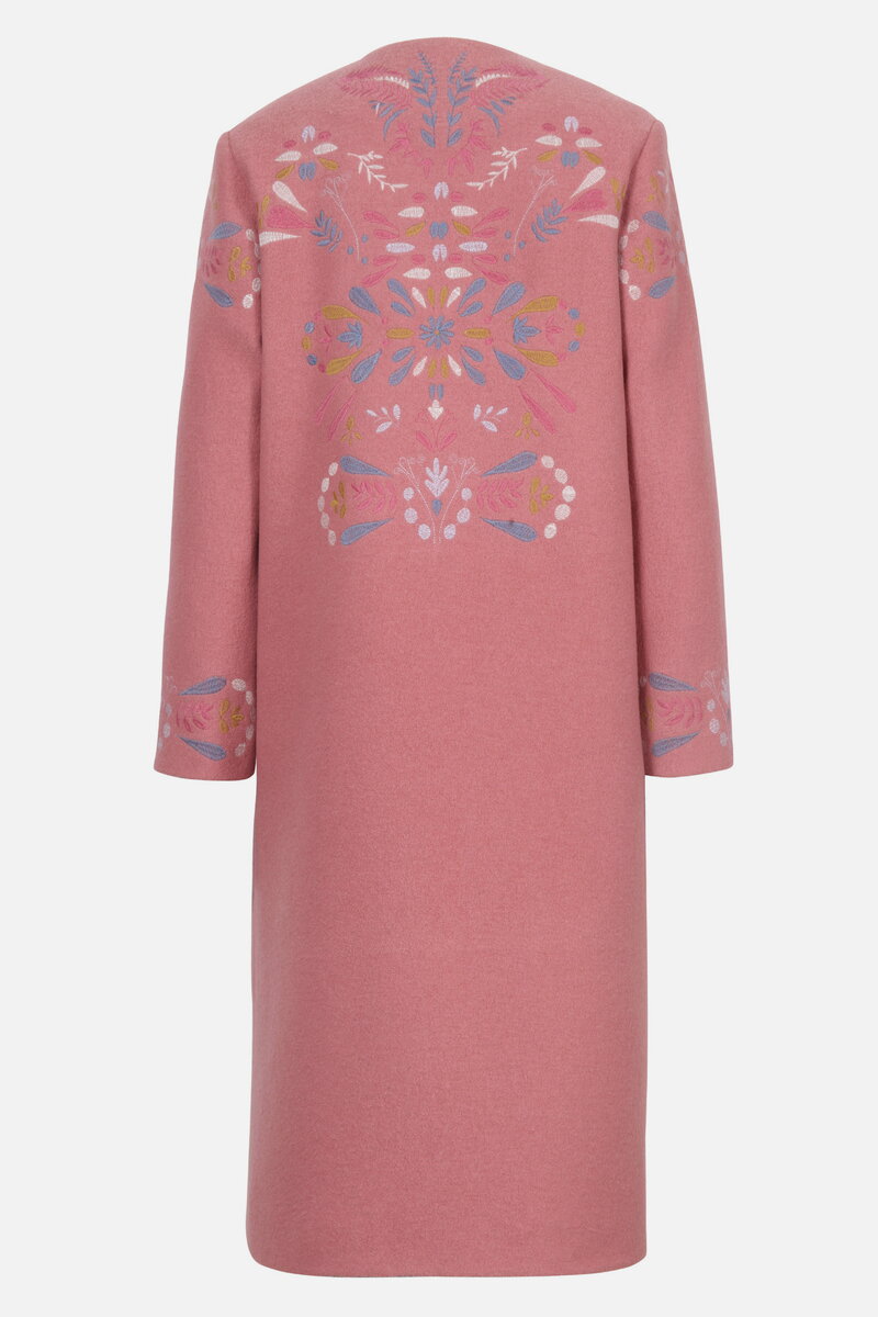 Boiled Wool Coat with Embroidery