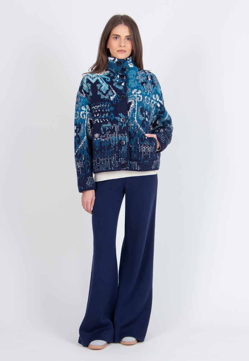 Jacquard Rollneck Jacket, Kilim Pattern - Navy - Outerwear - Ivko