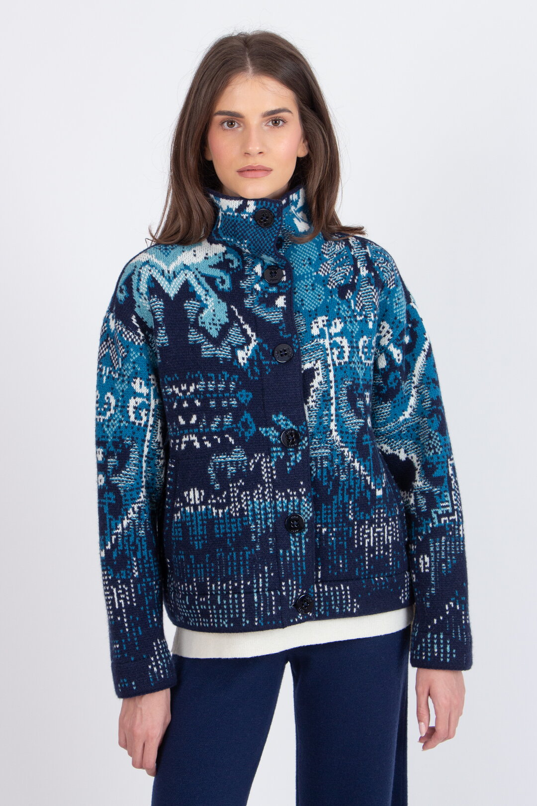 Jacquard-Rollkragenjacke, Kelim Muster
