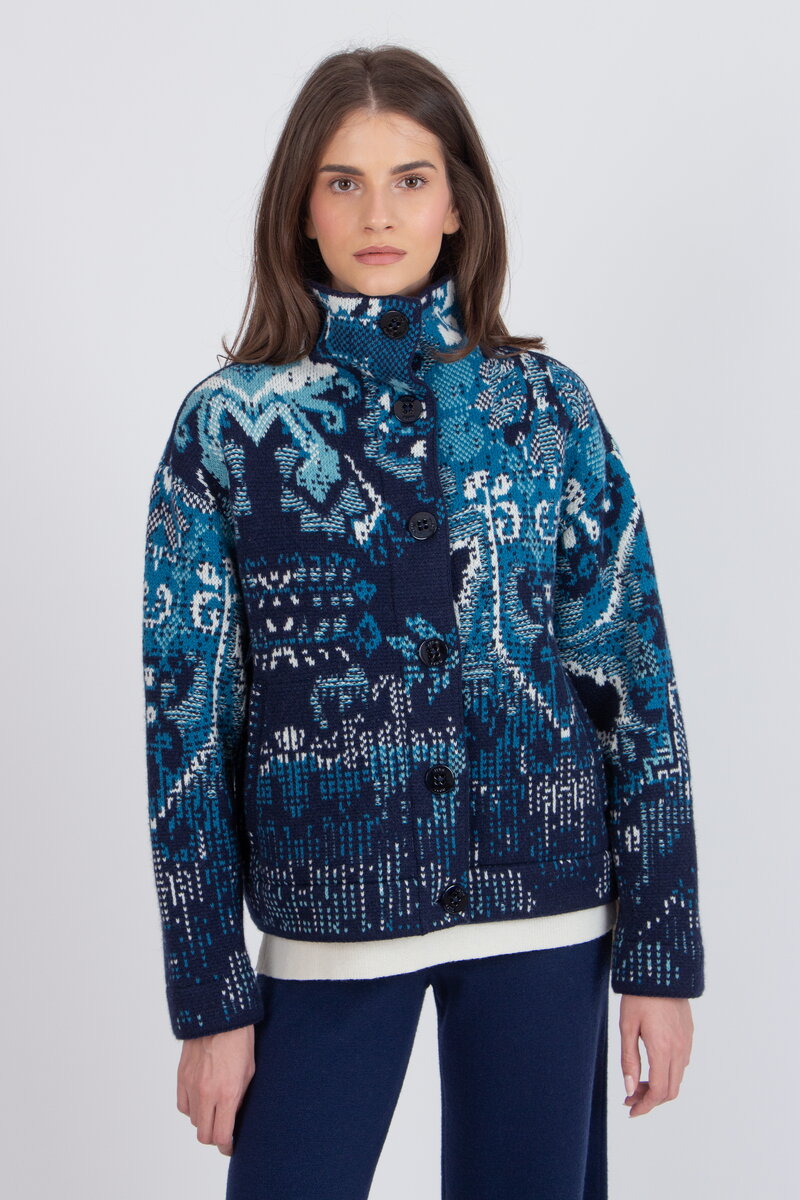 Jacquard Rollneck Jacket, Kilim Pattern