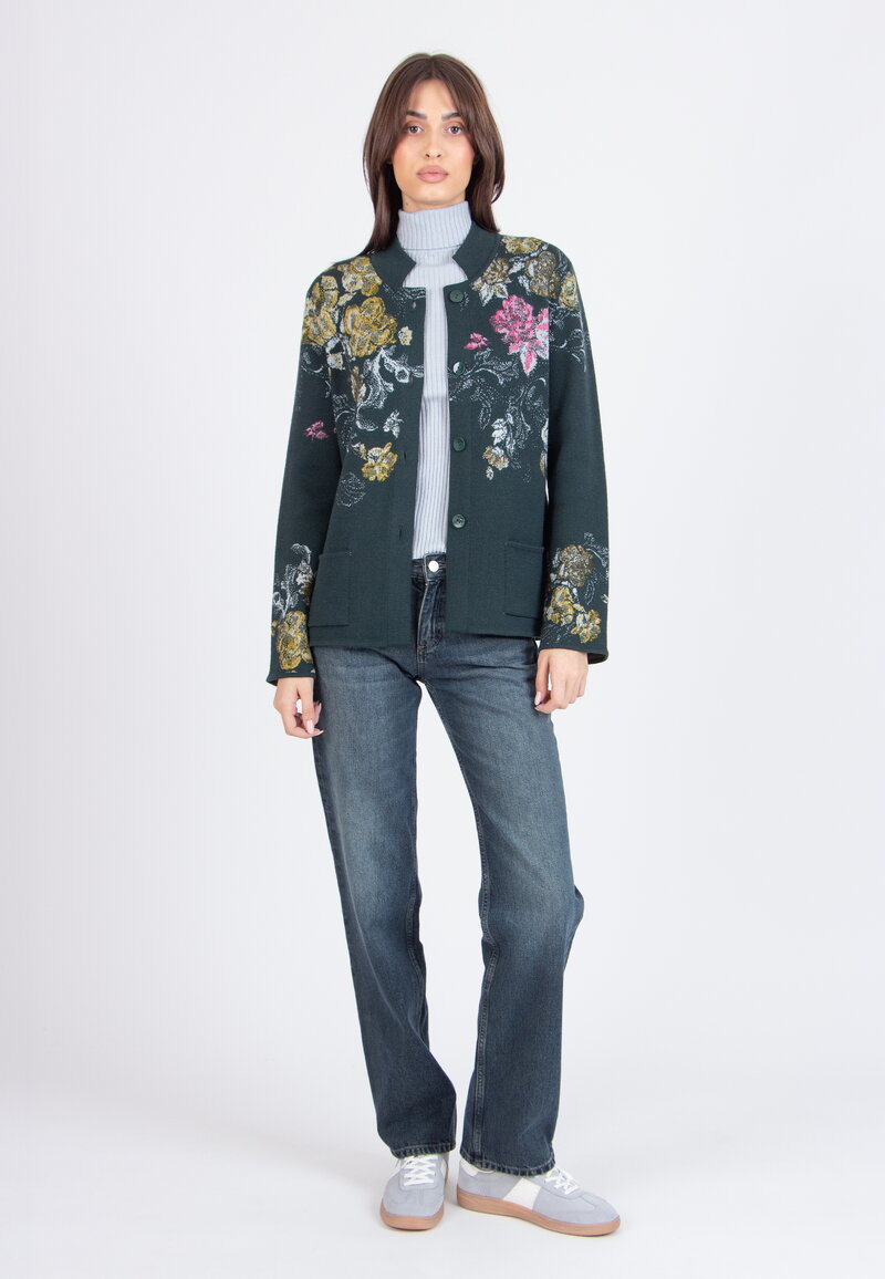Jacquard Jacket, Furnishing Florals Pattern - Forest - Knitted