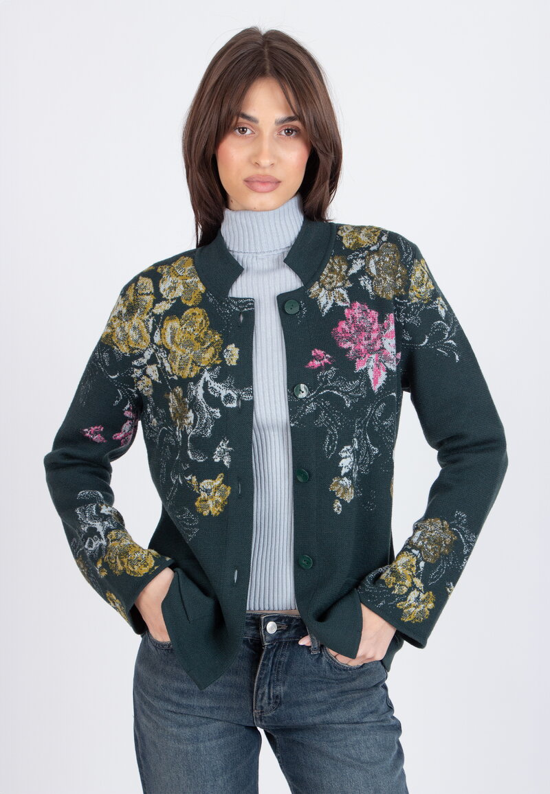 Jacquard Jacket, Furnishing Florals Pattern - Forest - Knitted