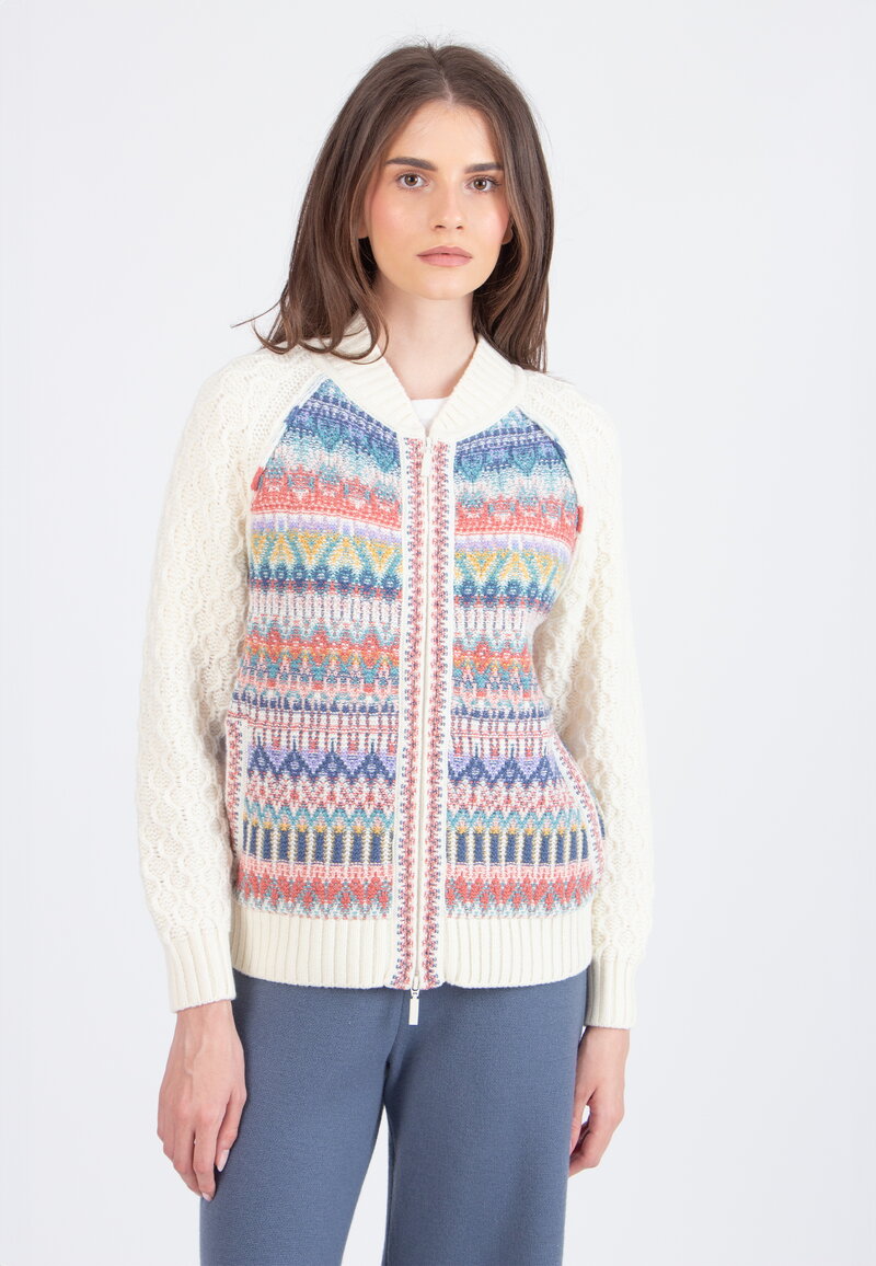 Zip Jacket, Re-Dandy Pattern - Off-White - Knitted Jackets - Ivko