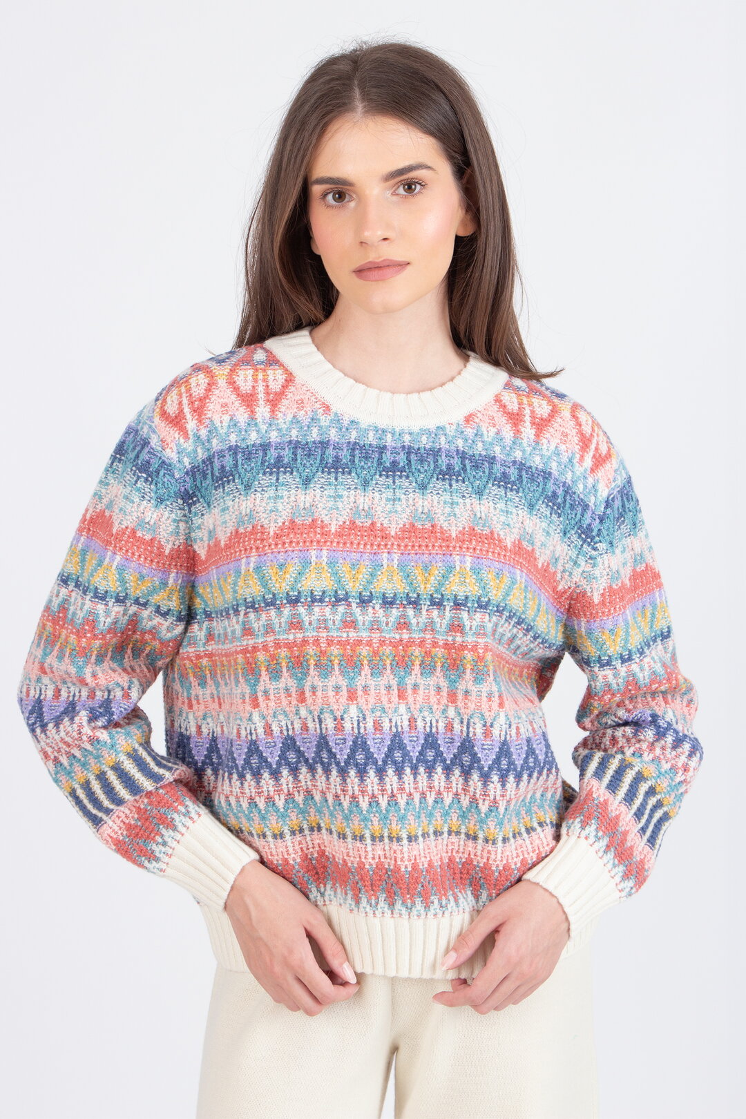 Pullover mit O-Ausschnitt, Re-Dandy Muster