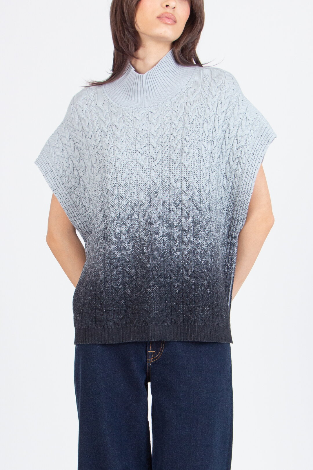 Bedruckter ärmelloser Pullover mit Rollkragen, Murmurationsmuster