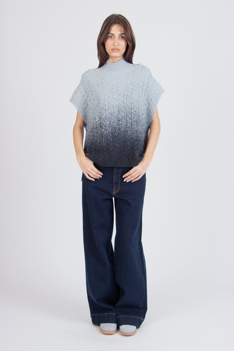 Bedruckter ärmelloser Pullover mit Rollkragen, Murmurationsmuster