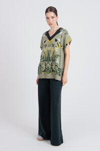 Ärmelloser Pullover mit V-Ausschnitt, Plantopia Muster