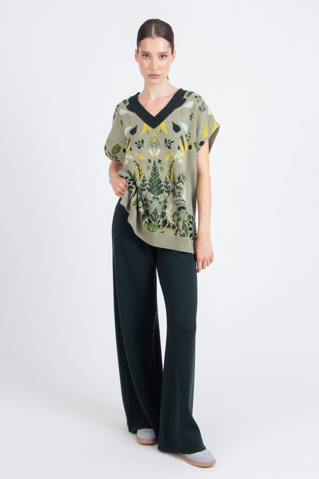 Ärmelloser Pullover mit V-Ausschnitt, Plantopia Muster