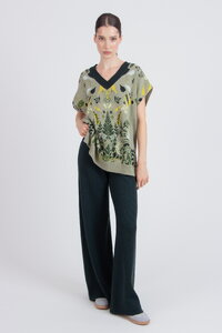 Ärmelloser Pullover mit V-Ausschnitt, Plantopia Muster